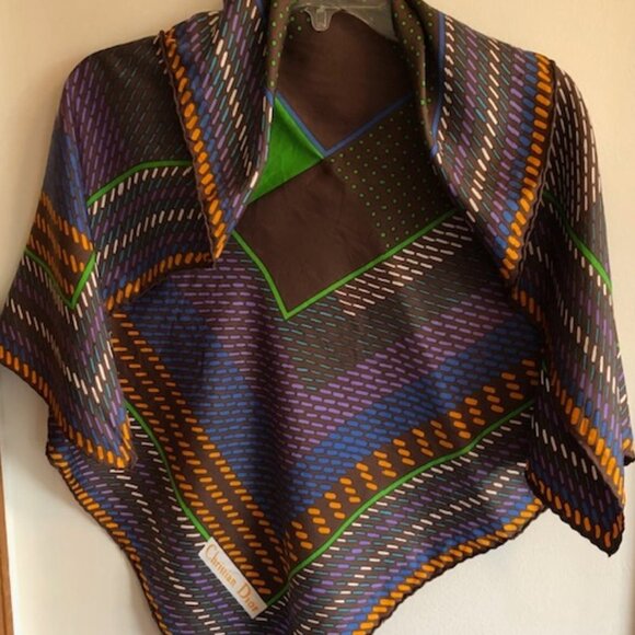 CHRISTIAN DIOR Silk Geometric Large Square Scarf Earth Tones Vintage - Picture 11 of 16